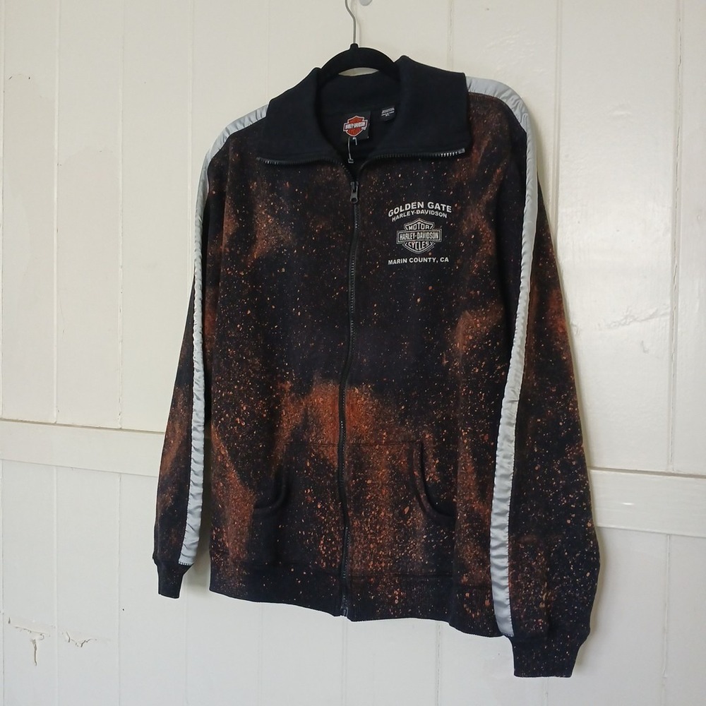 Harley-Davidson Jacket Satin Inset Soft Shell Women's XL Black Bleach Dye Marin - Picture 2 of 12